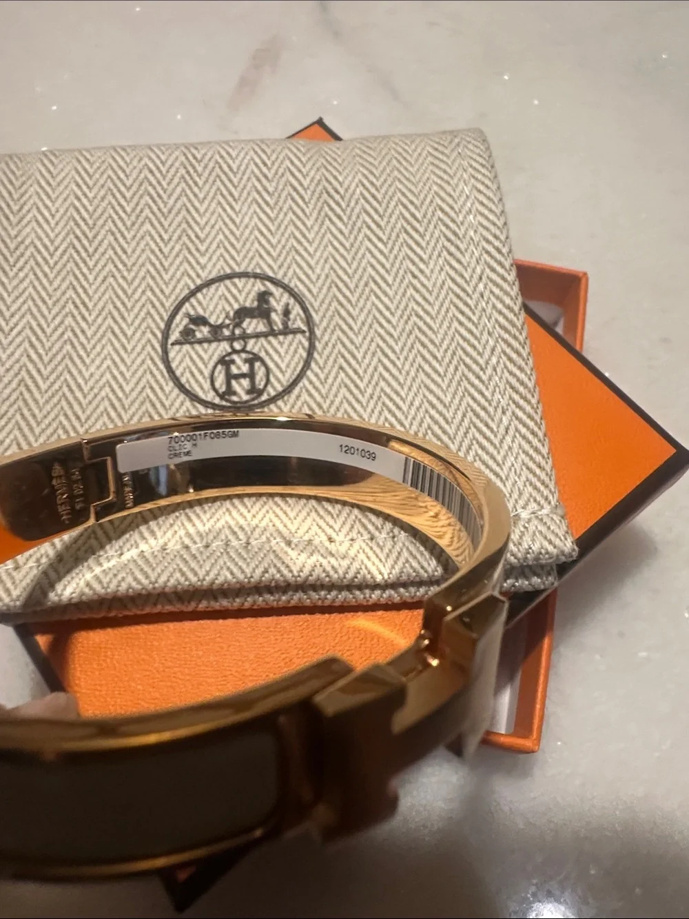 Hermes White Enamel Clic H Bracelet with Gold Hardware GM
